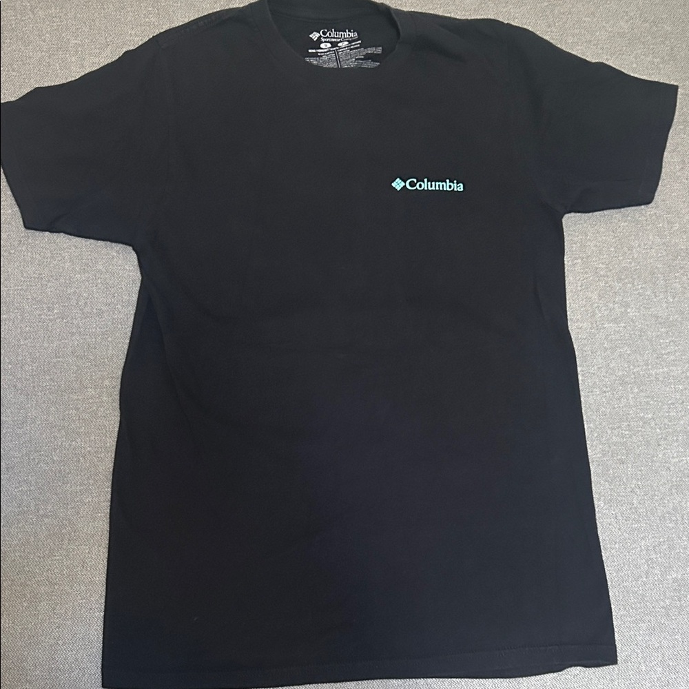 Columbia Men's Black Tee with Multnomah Falls Design on Back
